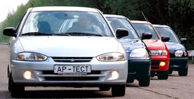 Тест автомобилей Mitsubishi Colt, Toyota Corolla, Honda Civic и Nissan Almera