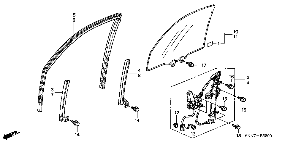 B-53 FRONT DOOR GLASS/ REGULATOR