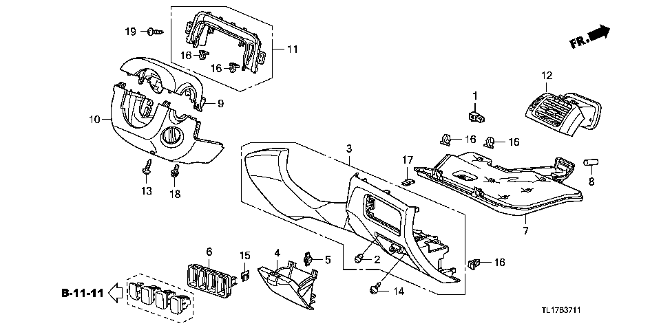 B-37-11 INSTRUMENT PANEL GARNISH (DRIVER SIDE) (RH)