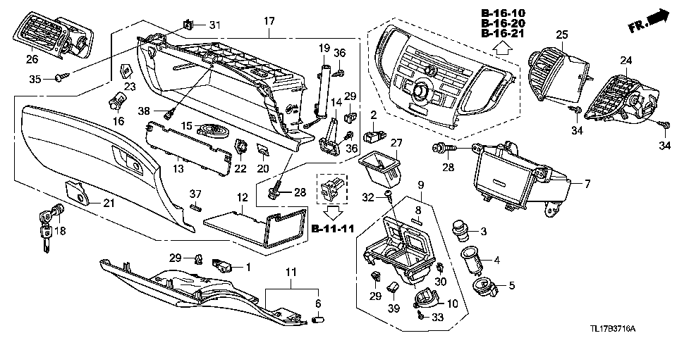 B-37-16 INSTRUMENT PANEL GARNISH (PASSENGER SIDE) (RH)