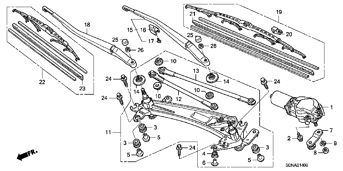 B  14 FRONT WINDSHIELD WIPER
