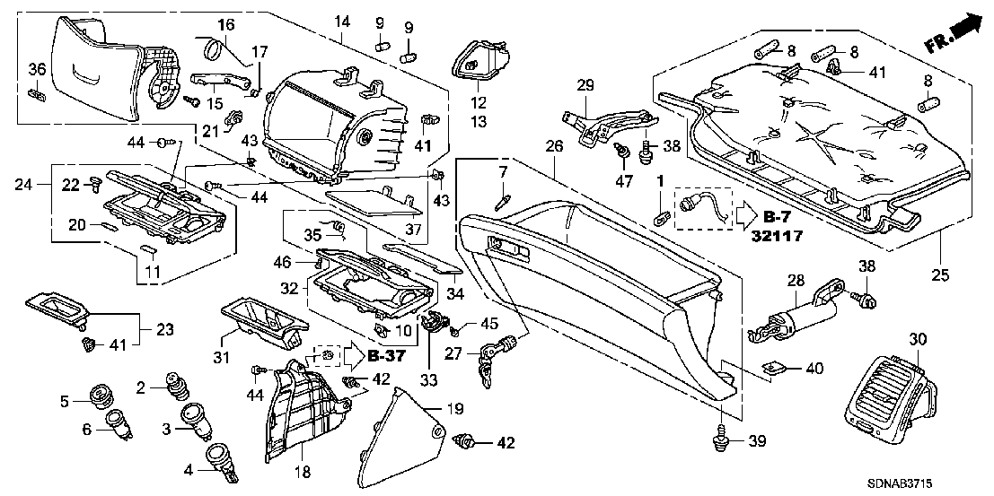 B  3715 INSTRUMENT PANEL GARNISH (PASSENGER SIDE)
