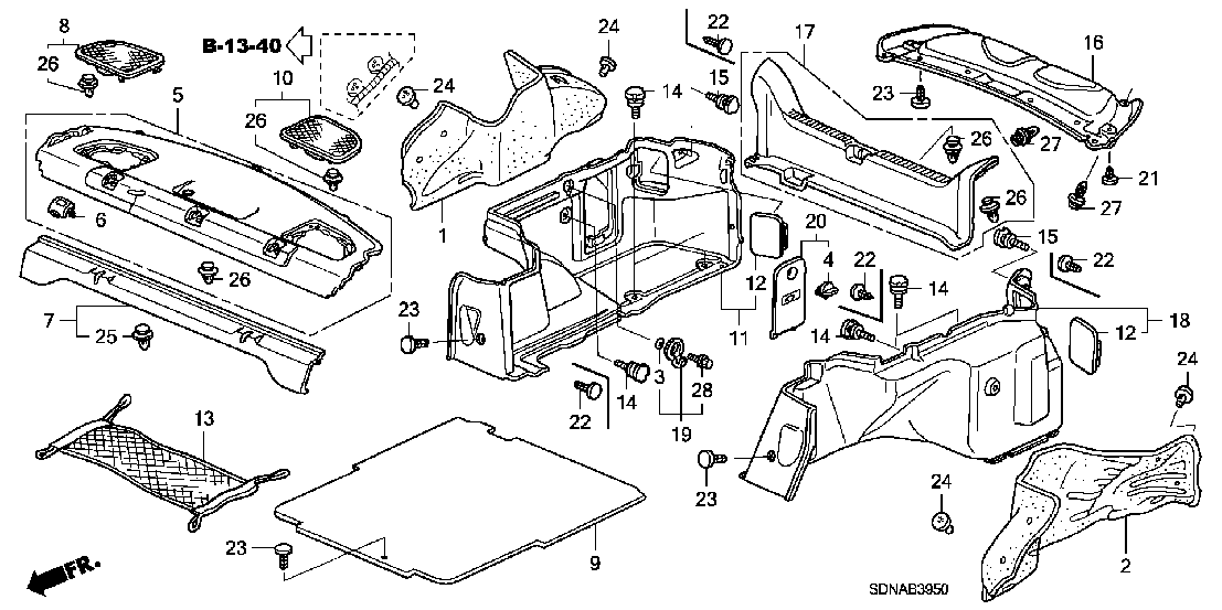 B  3950 REAR TRAY - TRUNK SIDE GARNISH
