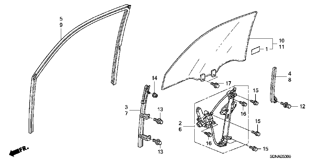 B  53 DOOR GLASS - REGULATOR
